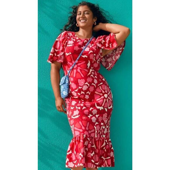 RHODE x Target Zinnia Linen Blend Floral Bell Sleeve Midi Dress Size XL / 17 - Picture 14 of 16